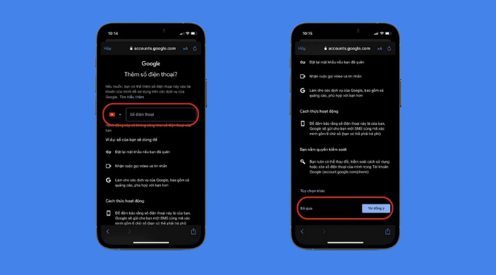 Màn hình ứng dụng YouTube yêu cầu nhập số điện thoại để xác minh bảo mật