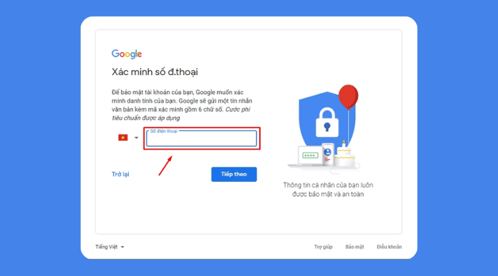 Cách tạo kênh YouTube kiếm tiền - Giao diện yêu cầu nhập số điện thoại, sau đó nhập mã xác minh SMS của Google để bảo mật và khôi phục tài khoản Gmail.