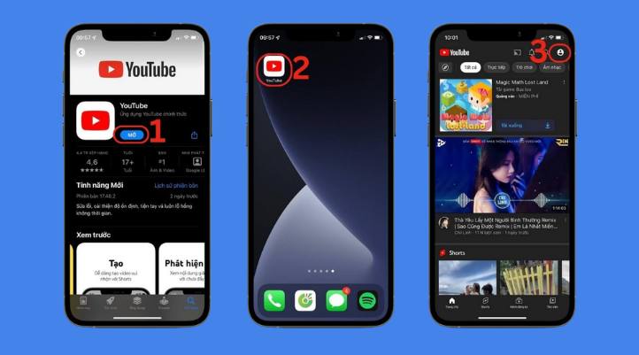 Nhấn cài đặt Youtube trên màn hình cửa hàng ứng dụng và chọn Youtube trên điện thoại, sau đó nhấn biểu tượng đăng nhập