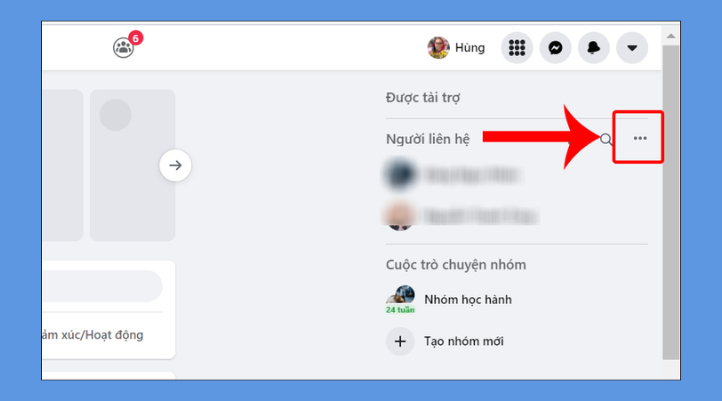 Khi giao diện hiện ra, nhìn sang cột bên phải, bạn sẽ thấy mục "Người liên hệ" (Contacts)