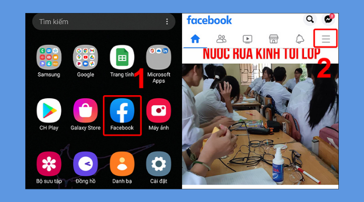 Bạn mở ứng dụng Facebook, nhấn vào biểu tượng 3 gạch ngang