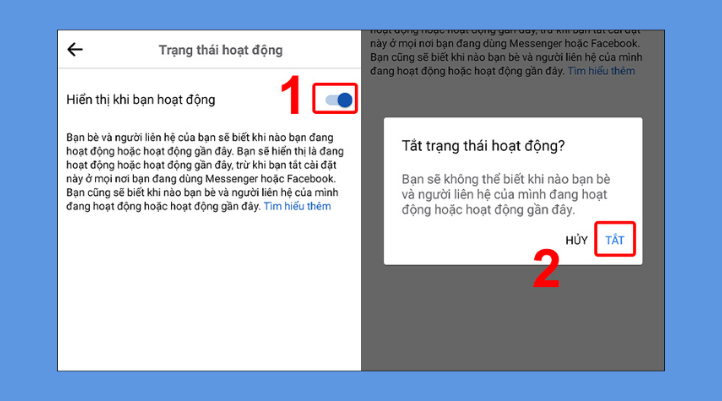 Bạn gạt công tắc sang trái để tắt trạng thái online. Khi có thông báo xác nhận, nhấn Tắt. 