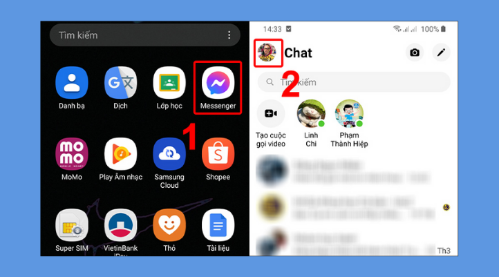Mở ứng dụng Messenger, sau đó nhấn vào ảnh đại diện cá nhân, thường nằm ở góc trên bên trái màn hình. 