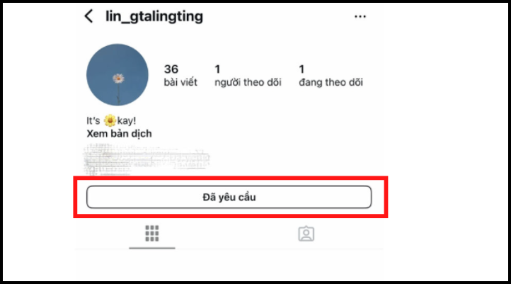 Người dùng nhấn nút Theo dõi để gửi yêu cầu truy cập tài khoản Instagram riêng tư