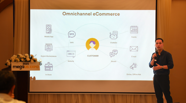 Đại diện AdsPlus - Mr. Đào Nguyễn Duy Hưng - Digital Marketing Strategist AdsPlus có chia sẻ giá trị về mô hình thương mại mới tại sự kiện Mega Us Expo  