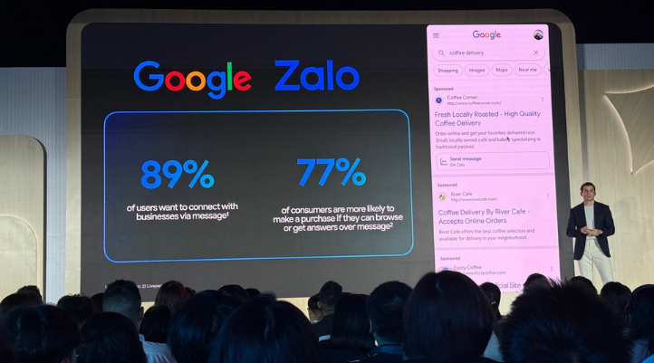 Tính năng Click-to-Zalo cho phép người dùng chuyển trực tiếp từ trang tìm kiếm qua ứng dụng Zalo