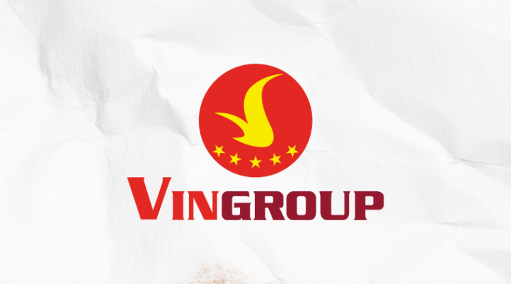 Vingroup tập đoàn đa ngành hàng đầu Việt Nam, có logo màu đỏ và vàng và 5 ngôi sao.