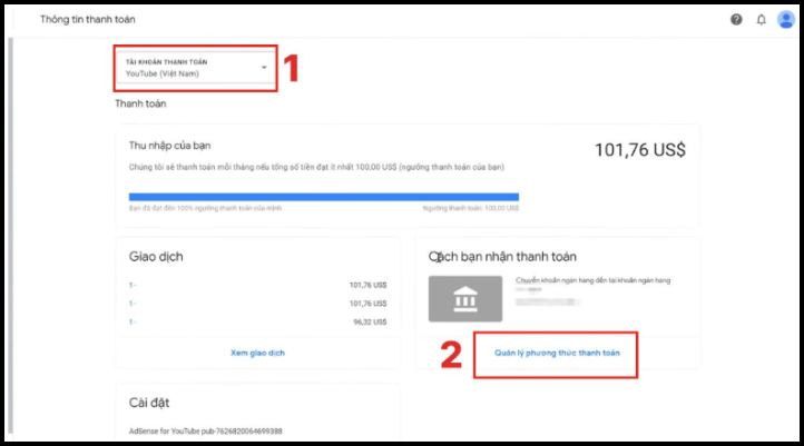 Chuyển vùng cài đặt sang YouTube Việt Nam và vào mục quản lý phương thức thanh toán