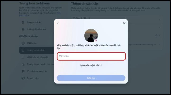 Nhập lại mật khẩu Instagram để xác nhận hành động vô hiệu hoá tài khoản.