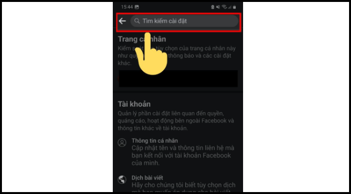 Bước 3: Cách ẩn lượt thích trên Facebook - Sử dụng thanh tìm kiếm trong Cài đặt Facebook để tìm nhanh chức năng