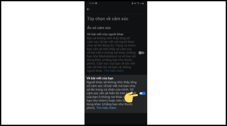 Bước 5: Bật tùy chọn ẩn lượt thích trong mục Về bài viết của bạn