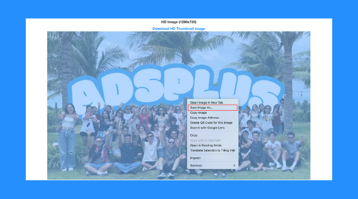 Bước 3: Bạn chọn chất lượng phù hợp, rồi nhấp chuột phải vào ảnh chọn “Save image as…” để tải về máy.