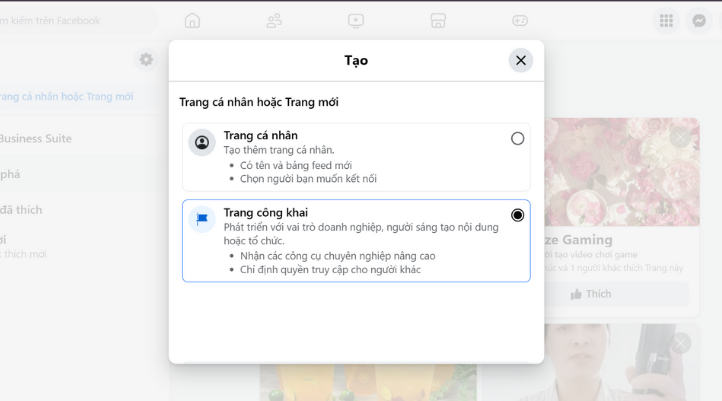 truy cập vào phần tạo trang