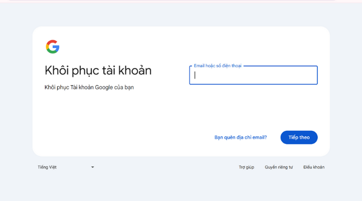truy cập trang khôi phục tài khoản