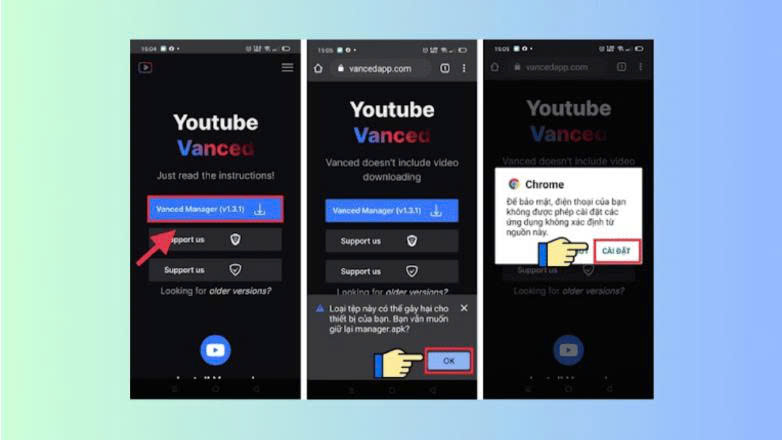 Mở tệp YouTube Vanced APK trong thư mục Tải xuống trên điện thoại Android để bắt đầu cài đặt.