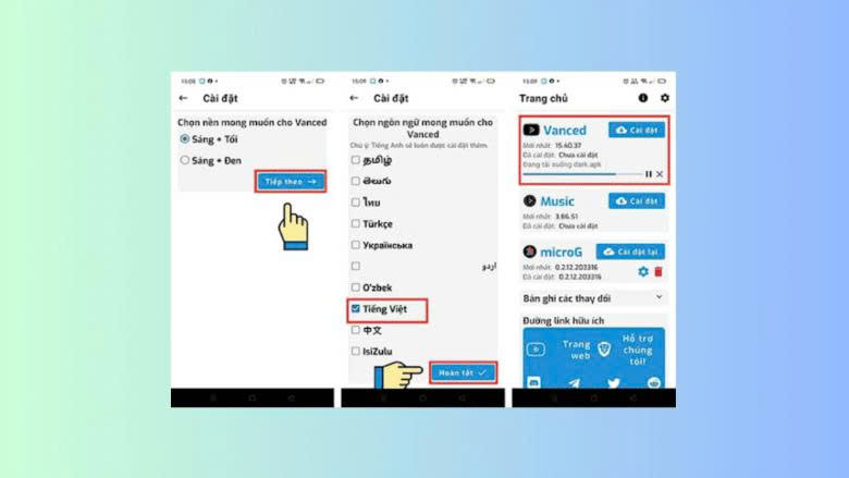 Hoàn tất cài đặt YouTube Vanced, tùy chỉnh ngôn ngữ và giao diện trước khi sử dụng trên Android.