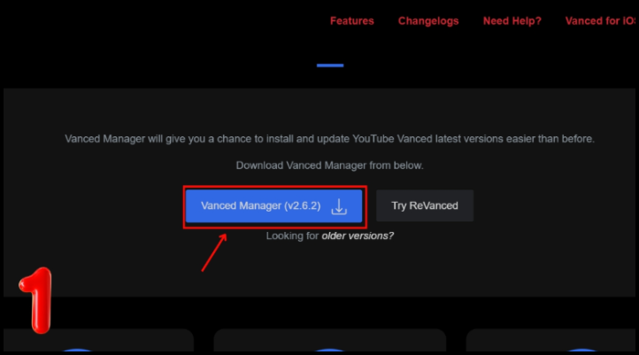 Bước 1: Tải YouTube Vanced Manager: Truy cập website youtubevanced.com và chọn file APK chính thức