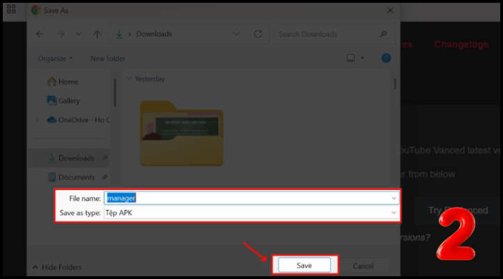 Bước 2: Cài đặt YouTube Vanced Manager, lưu file APK vào máy tính và mở tệp cài đặt