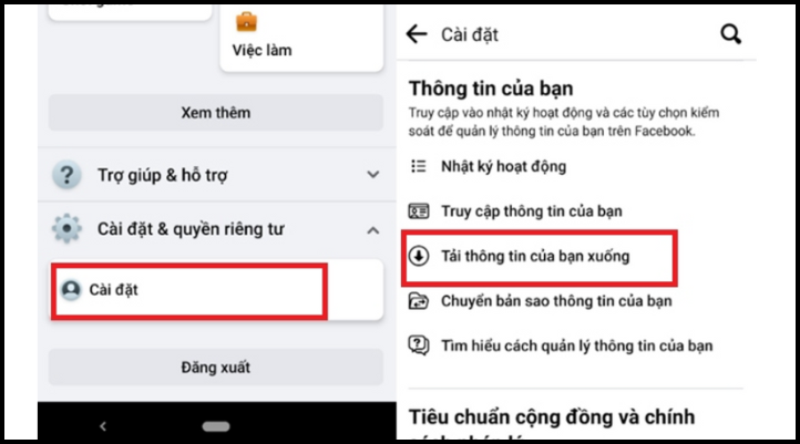 Chọn tính năng Tải thông tin của bạn xuống trên Facebook để lấy lại dữ liệu tin nhắn Messenger đã xóa.