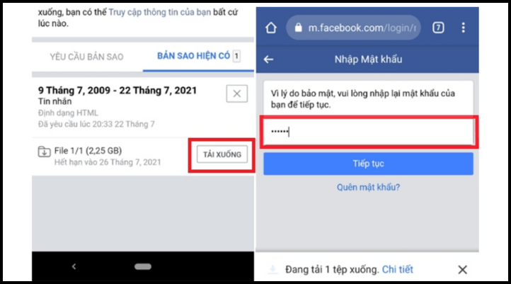 Tải file tin nhắn Messenger đã tạo, nhập mật khẩu xác nhận và mở file để xem lại nội dung chat trên Android.
