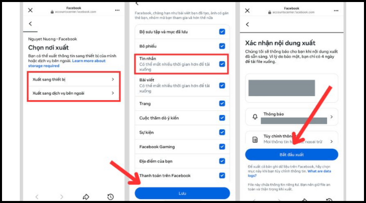 Lựa chọn hình thức lưu dữ liệu tin nhắn Messenger, có thể tải về iPhone hoặc lưu vào dịch vụ ngoài.