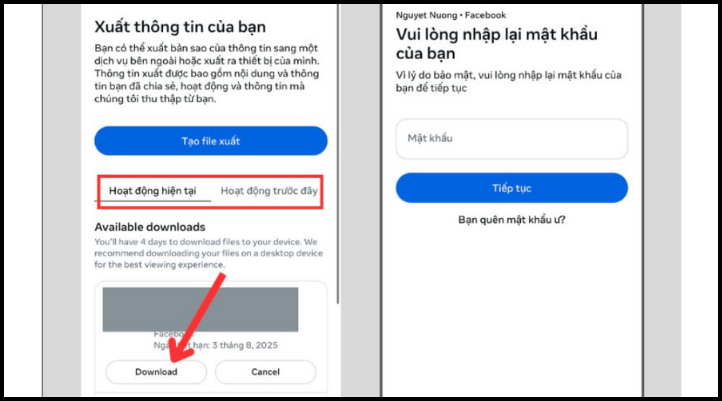 Tạo file tải xuống tin nhắn Messenger từ khu vực Hoạt động hiện tại và bắt đầu quá trình khôi phục.