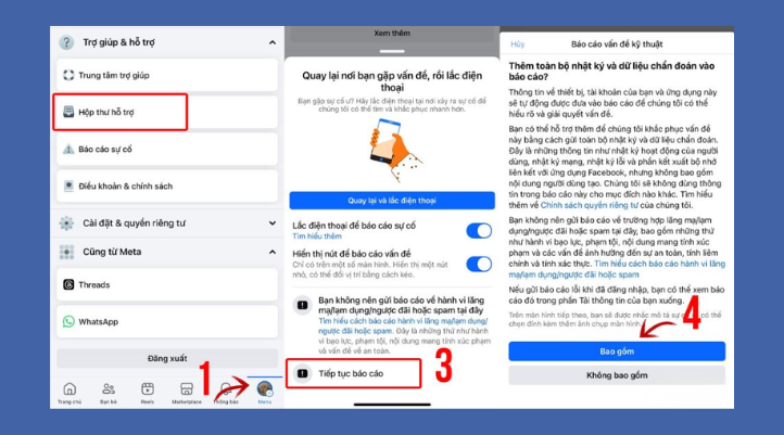 Báo cáo sự cố và liên hệ hỗ trợ từ Facebook hoặc Messenger