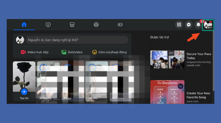 Sau khi đăng nhập, bạn nhấn vào biểu tượng avatar, bên dưới góc trái màn hình. Cách xem người lạ xem tin trên facebook là ai