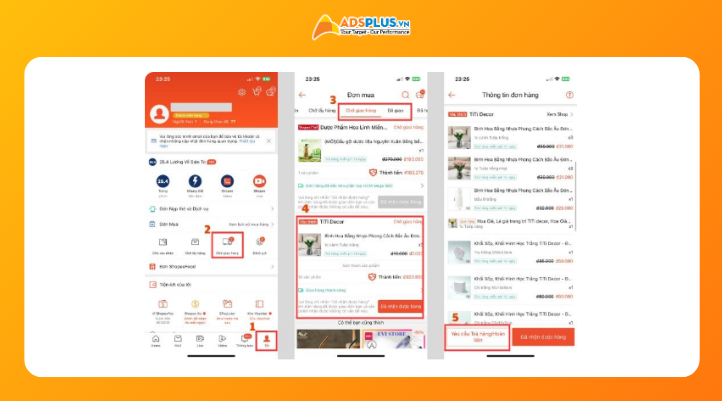 Chọn đơn hàng cần hoàn tiền và nhấn vào nút Yêu cầu Trả hàng hoặc Hoàn tiền trên Shopee.