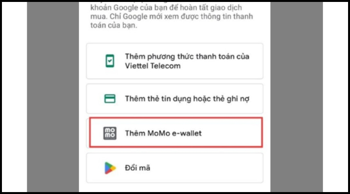 Chọn phương thức thanh toán MoMo e-wallet khi nạp xu TikTok trên điện thoại.