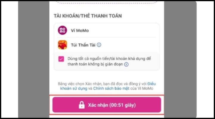 Xác nhận thanh toán TikTok bằng ví MoMo để hoàn tất bước nạp xu.