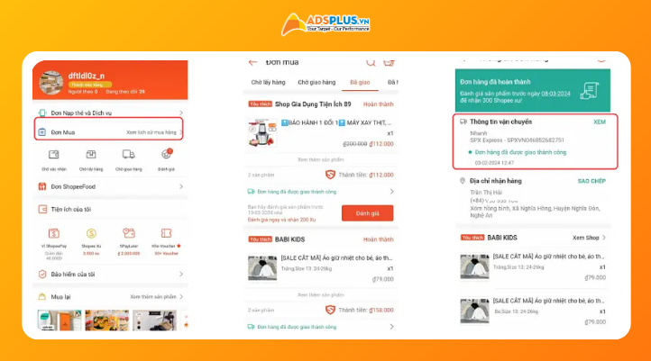 Tra cứu mã vận đơn trên ứng dụng Shopee để xem trạng thái giao hàng