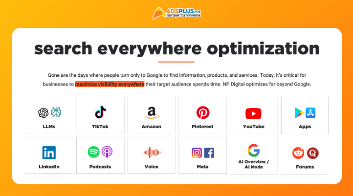 Xu hướng Search Everywhere Optimization năm 2026, thể hiện sự thay đổi hành vi tìm kiếm của người dùng và sự bùng nổ của AI Search.