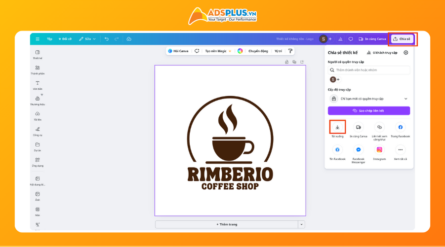 Thiết kế logo bằng AI - Bước 3: Khi xong, bạn nhấn Share rồi chọn nút Download. Logo của bạn đã sẵn sàng để sử dụng ngay lập tức.
