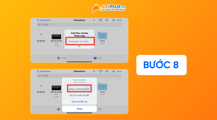 Bước 8: Bạn chọn Nhạc chuông. Sau đó, bạn chọn Sử dụng âm thanh làm… Cuối cùng bạn chọn Nhạc chuông chuẩn. 