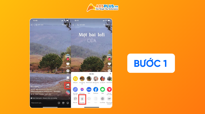 Cách lấy nhạc TikTok làm nhạc chuông bằng Iphone qua GarageBand: Bước 1, bạn chọn video TikTok muốn lấy làm nhạc chuông, bạn bấm vào biểu tượng Chia sẻ, sau đó bạn chọn Lưu video.