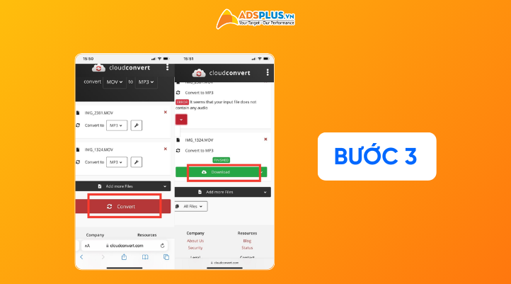 Bước 3: Bạn nhấn nút Convert. Bạn chờ video được chuyển đổi xong. Sau đó, bấm nút Download để tải tệp MP3 về điện thoại.