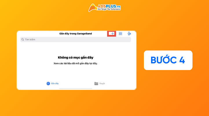 Bước 4: Bạn mở ứng dụng GarageBand trên iPhone, bấm vào biểu tượng dấu cộng ở góc phải màn hình.
