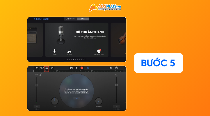 Bạn tìm và chọn Bộ thu âm thanh, bấm vào biểu tượng như hình minh họa trên góc trái màn hình 