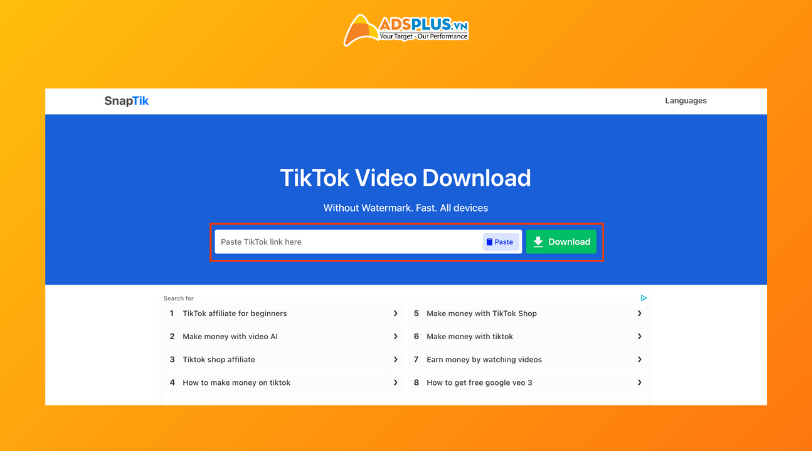 Bước 1: Cách lưu video TikTok không có logo qua SnapTik