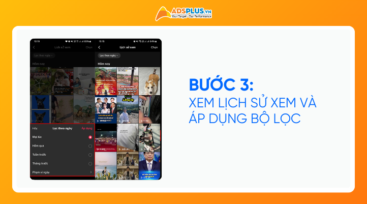 Bước 3: Cách xem video đã xem trên tiktok - Xem Lịch sử xem và áp dụng Bộ lọc