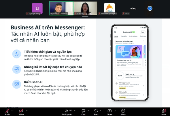Webinar đầu tiên về Meta Business AI: AdsPlus cùng Meta hé lộ cách doanh nghiệp tự động hóa tư vấn