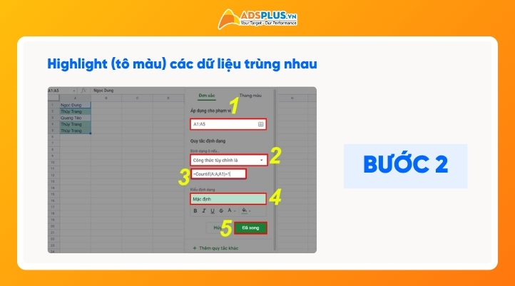 Highlight (tô màu) các dữ liệu trùng nhau: bước 2