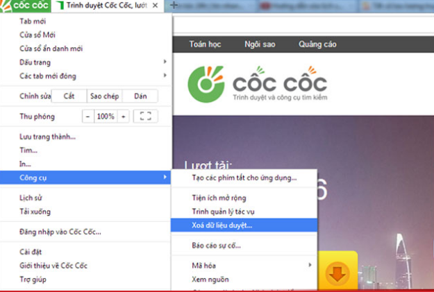 Cách xóa lịch sử google trên chrome, cốc cốc, firefox
