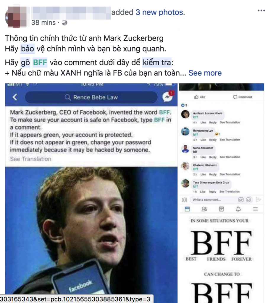 Lý giải phong trào comment "BFF" để biết Facebook bị hack hay chưa