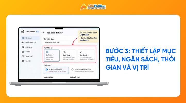 Thiết lập mục tiêu và ngân sách ChatGPT Ads